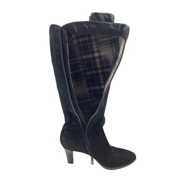 Aquatalia Black Suede Knee-High Boots 3-Inch Heels & Studded Back Detail Size 6 - Picture 4 of 7